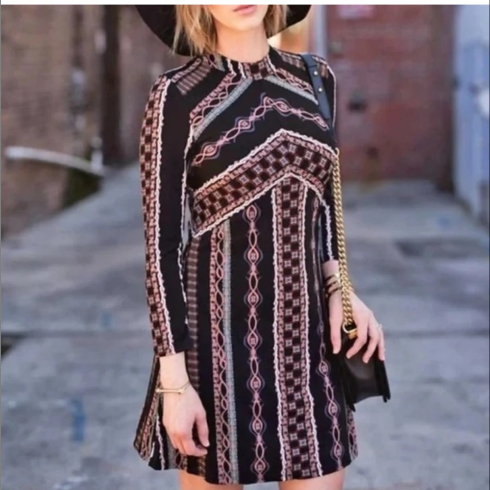 New With Tags Free People Stella Print Long Sleeve Dress Sz L - Picture 4 of 10